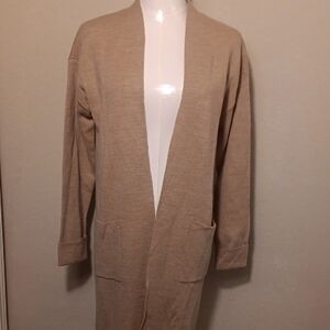 NWT. H Halston Heritage Extra Fine Merino Wool Tan Cardigan